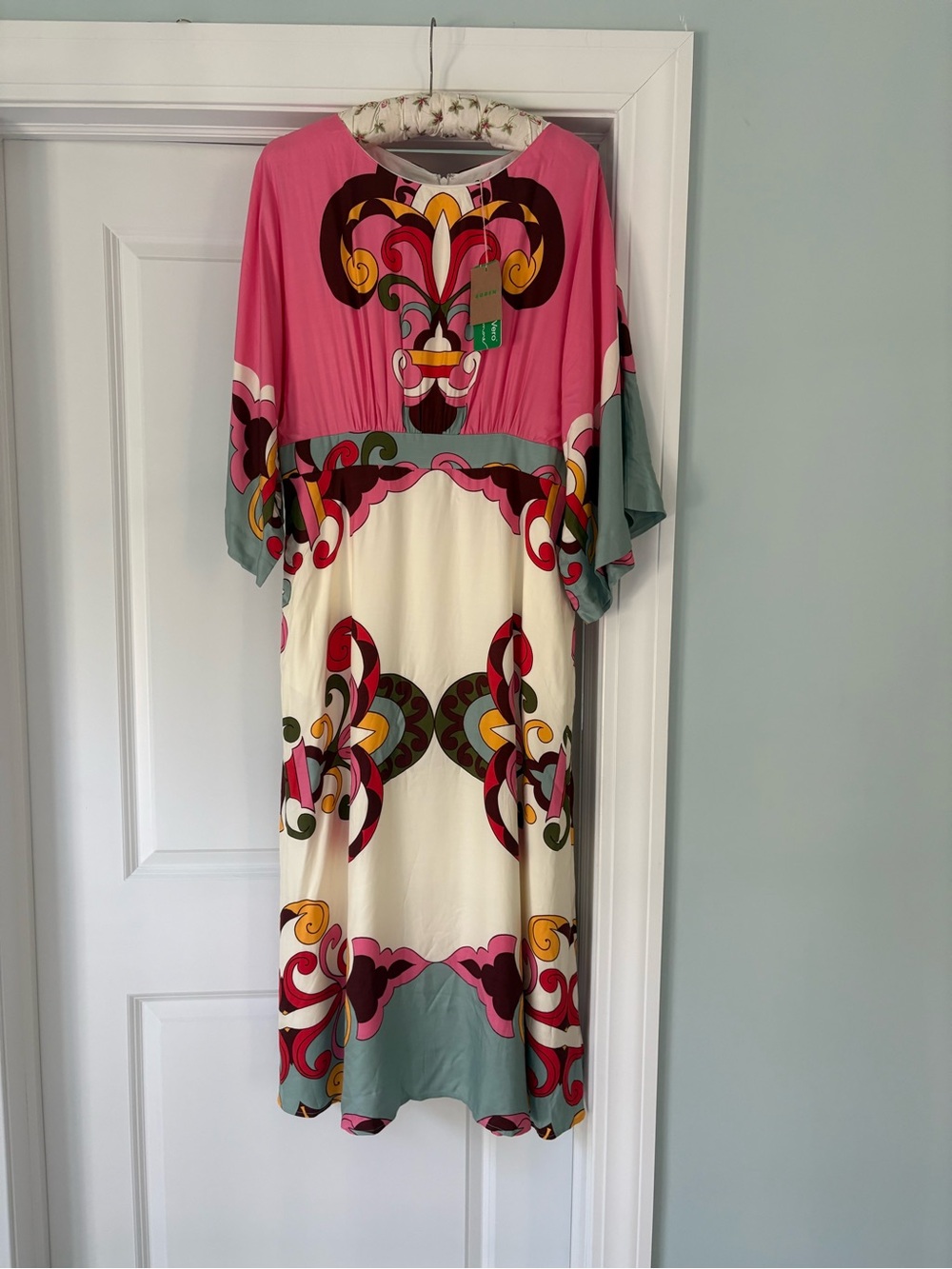 Boden Pink, Cream and Green Printed Midi Dress - Picture 5 of 15